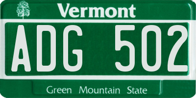 VT license plate ADG502