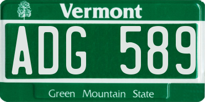 VT license plate ADG589