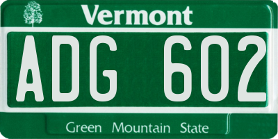 VT license plate ADG602