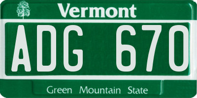 VT license plate ADG670