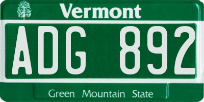 VT license plate ADG892