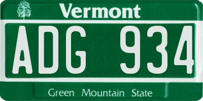VT license plate ADG934