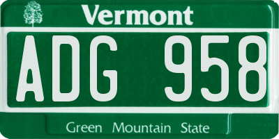 VT license plate ADG958