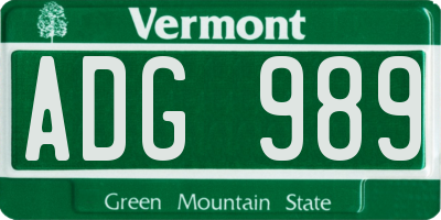 VT license plate ADG989