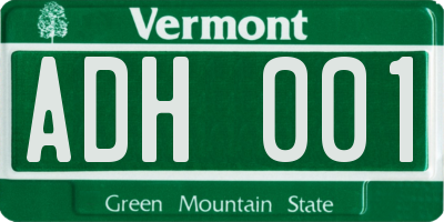 VT license plate ADH001