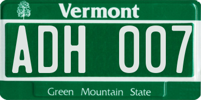 VT license plate ADH007