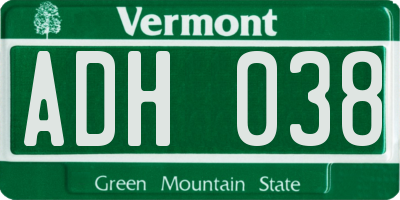 VT license plate ADH038