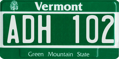 VT license plate ADH102