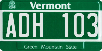VT license plate ADH103