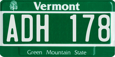 VT license plate ADH178