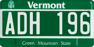 VT license plate ADH196