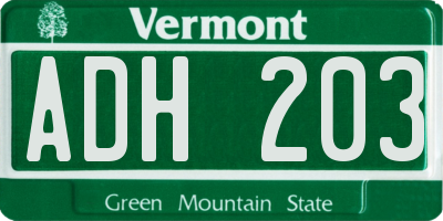 VT license plate ADH203