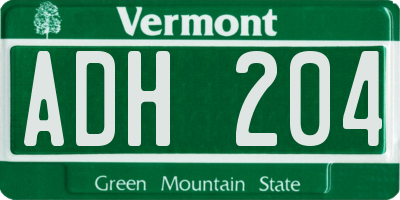 VT license plate ADH204