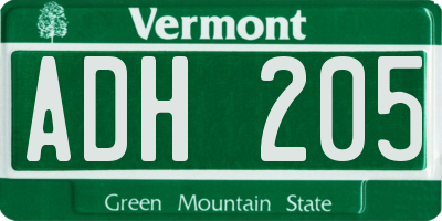 VT license plate ADH205