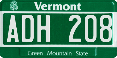 VT license plate ADH208
