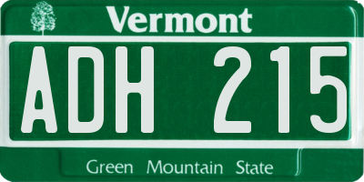 VT license plate ADH215