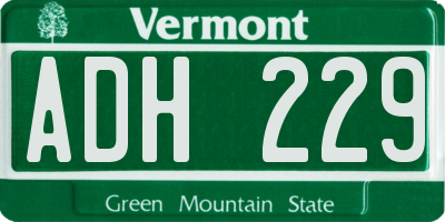VT license plate ADH229