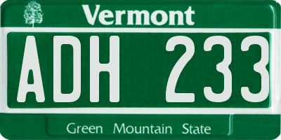 VT license plate ADH233