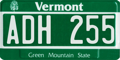 VT license plate ADH255