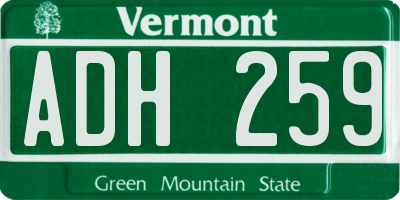 VT license plate ADH259