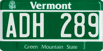 VT license plate ADH289
