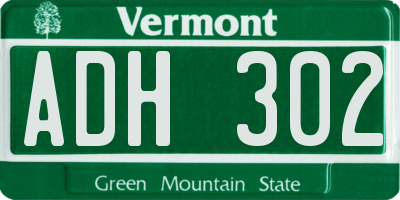 VT license plate ADH302