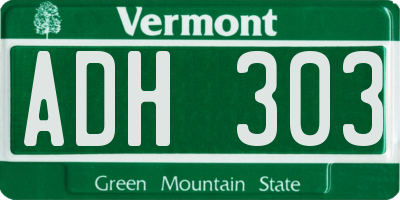 VT license plate ADH303