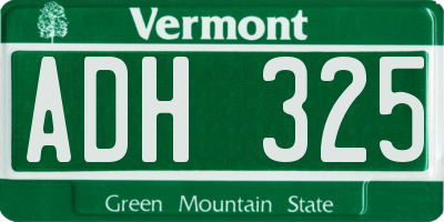 VT license plate ADH325