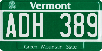 VT license plate ADH389