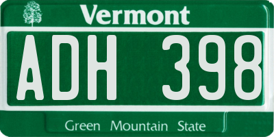 VT license plate ADH398