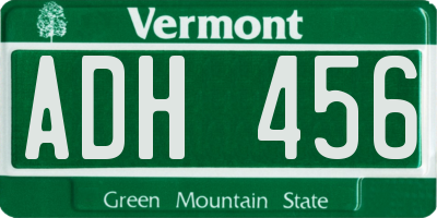 VT license plate ADH456