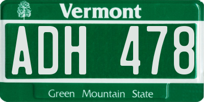 VT license plate ADH478