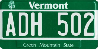 VT license plate ADH502