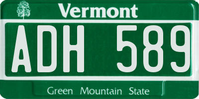 VT license plate ADH589
