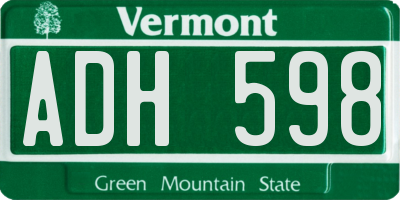 VT license plate ADH598