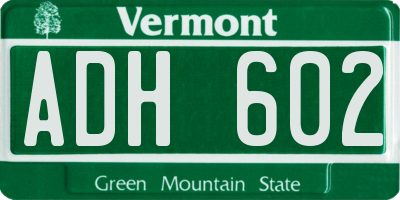 VT license plate ADH602
