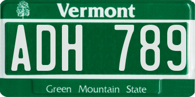 VT license plate ADH789