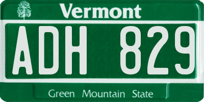 VT license plate ADH829