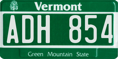 VT license plate ADH854