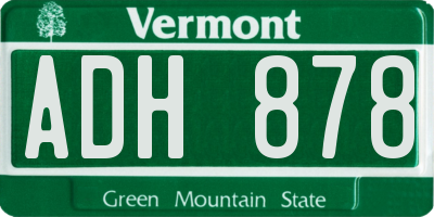 VT license plate ADH878