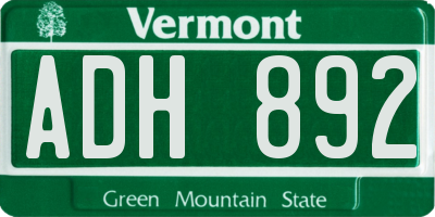 VT license plate ADH892