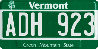 VT license plate ADH923