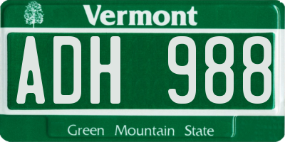 VT license plate ADH988