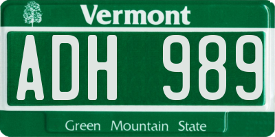 VT license plate ADH989