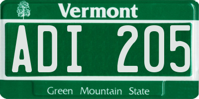 VT license plate ADI205
