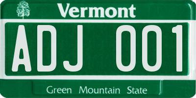 VT license plate ADJ001