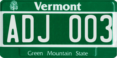VT license plate ADJ003