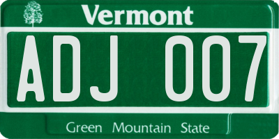 VT license plate ADJ007