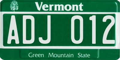 VT license plate ADJ012