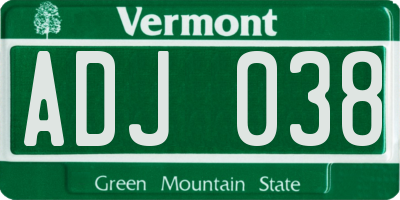 VT license plate ADJ038